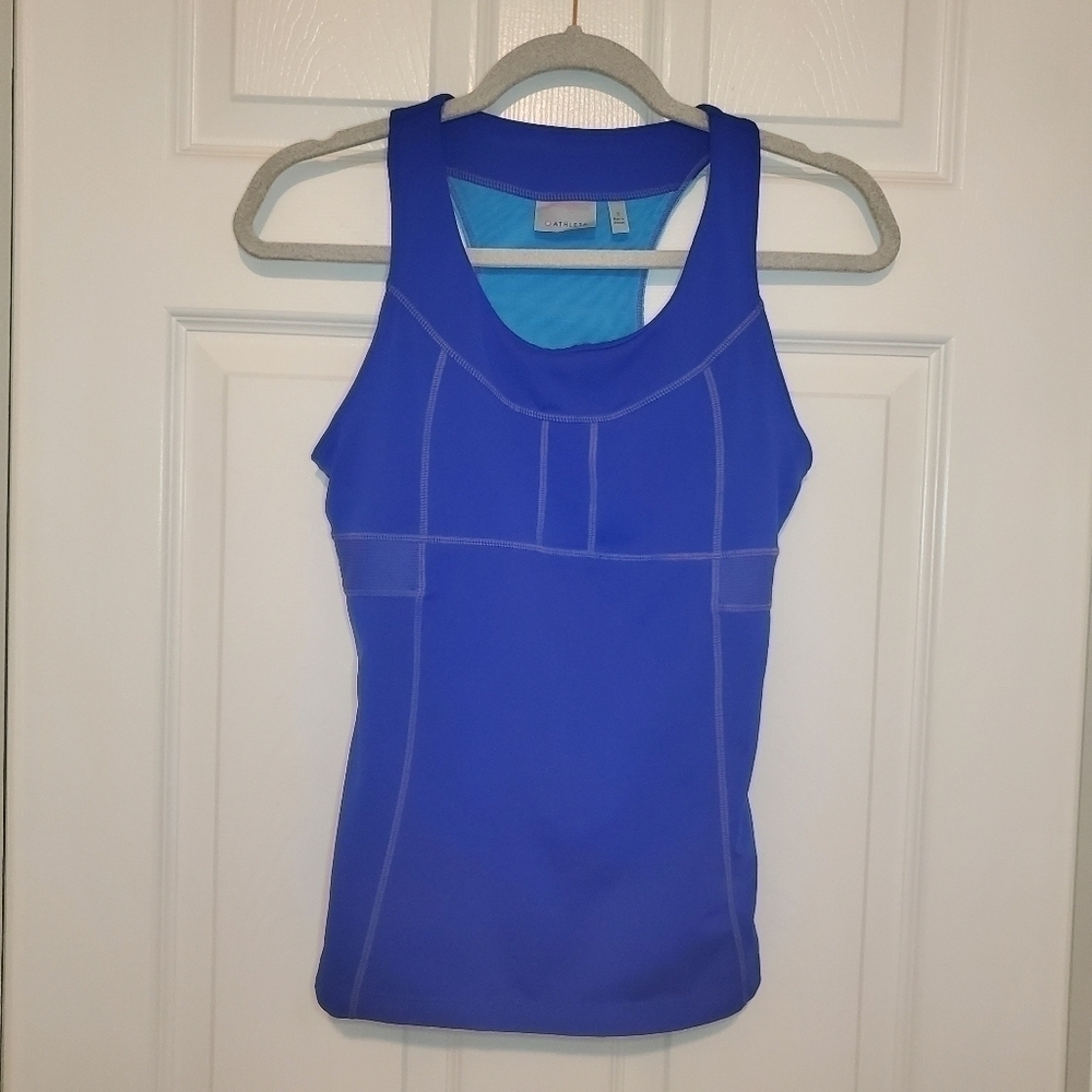 Athleta Cobalt Running Top Built in High Impact Bra w/pockets S
